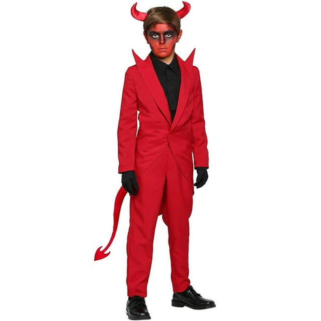 Aocisk Vêtements d'Halloween Tenues pour Garçons Tenue Enfants Déguisement de Fête Costume Gothique de Performance Tenue Formelle pour Enfants Rouge 10-11 Ans