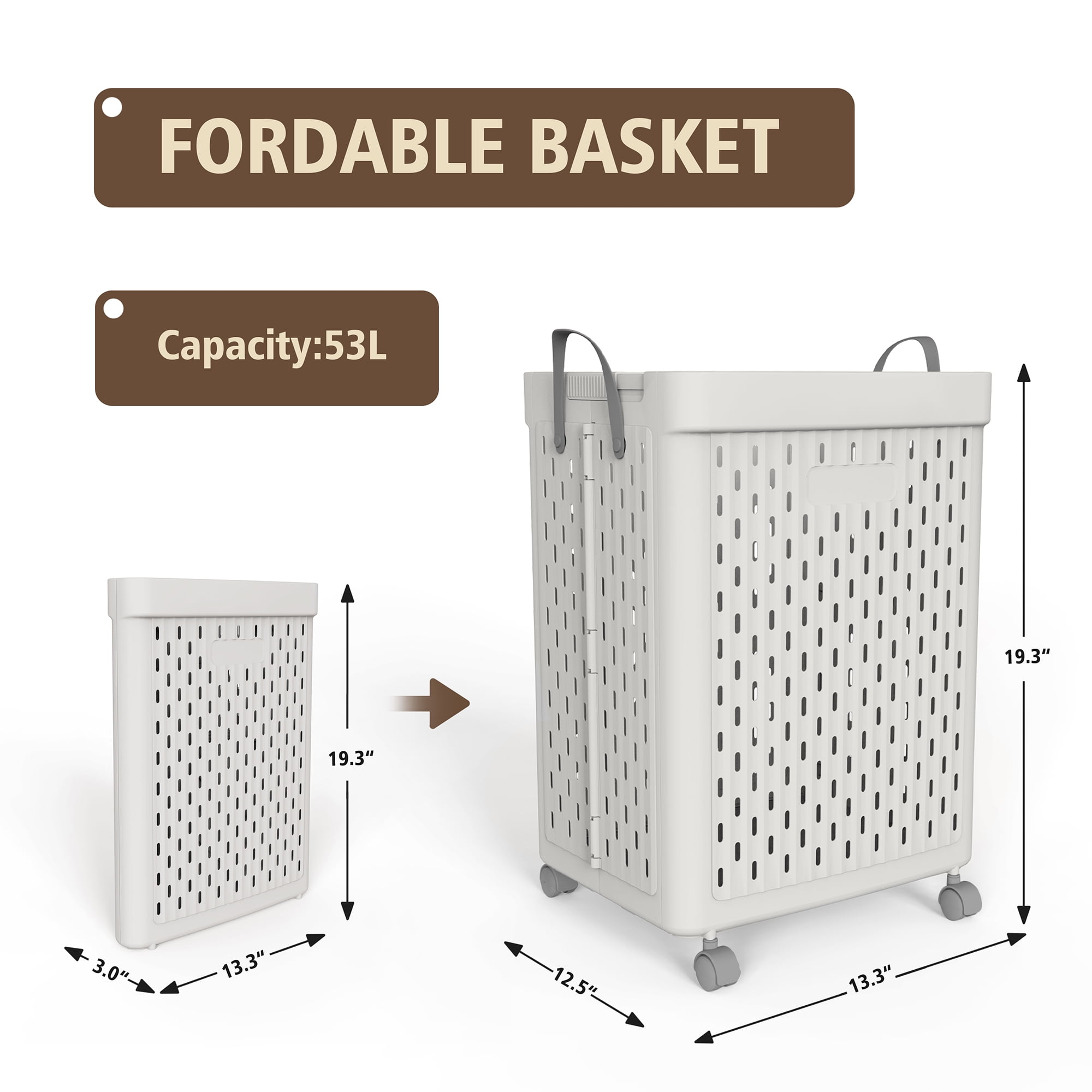 SEESPRING X-Large Collapsible Laundry Hamper with Clothing Storage Bin for Balcony,Storage Decorative Laundry Basket,53L