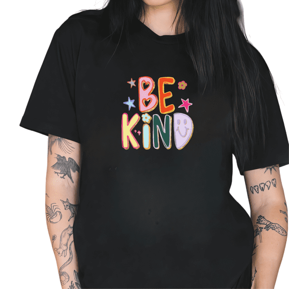 Black Be Kind Colorful Doodle Graphic Tees Print Tshirt Shirts Kindness Positive Lover Tops S-5XL