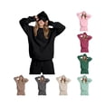 thumbnail image 2 of Women's Solid Color Hooded Two-Piece Set - Loose Fit Long Sleeve British Style Casual Hoodie & Pants Comfortable Lounge Wear for Fall/Winter, 2 of 10