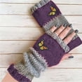 thumbnail image 2 of Embroidery Splicing Knitted Gloves, Fashion Knitted Fingerless Gloves, Vintage Winter Cozy Warm Casual Glove for Women Purple Free, 2 of 4