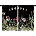 thumbnail image 4 of Black Floral Kitchen Curtains Moon Phase Botanical Bathroom Curtains Window Treatment Drapes Rustic Wildflower Plant Leaves Cafe Small Short Bedroom Curtains Fabric 2 Panels 27.5x36 Inch, 4 of 6