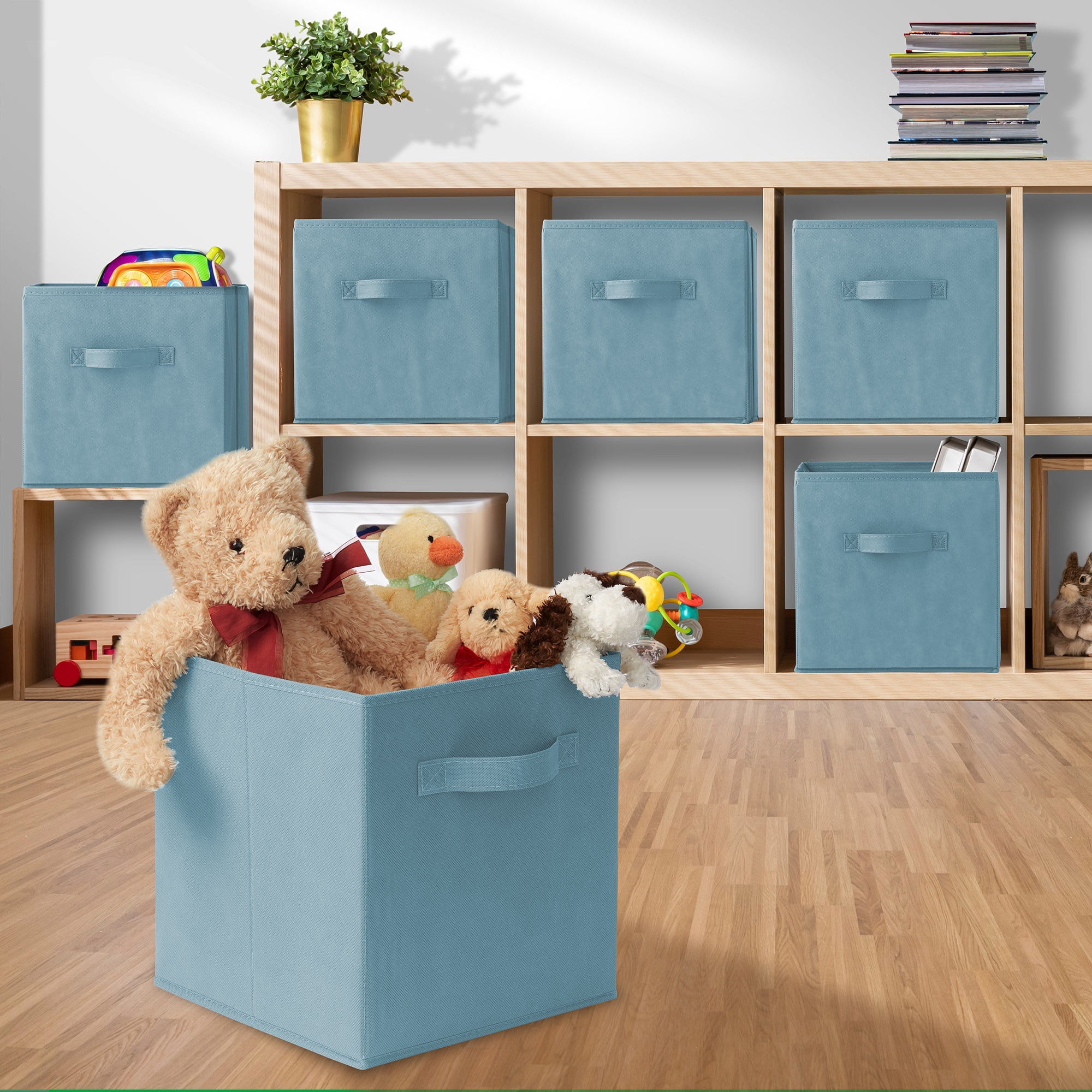 Casafield Set of 12 Fabric Storage Cube Bins, Baby Blue - 11" Collapsible Foldable Cloth Baskets for Shelves and Cubby Organizers