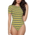 thumbnail image 2 of Goofa Mardi Gras Purple Yellow Plaid Printed Women Rash Guard Short Sleeve,Tummy control Swimsuit Surfing Swimsuit Bathing Suit One Piece Swimsuit UPF 50-Small, 2 of 9