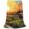 thumbnail image 2 of Balery Oil Painting Style Pasture Cow Manta de Felpa Suave y Acogedora – Cobija de Franela Aterciopelada para Cama, Lavable y Cálida para Sofá, Mascotas, Transpirable-60"x50", 2 of 7