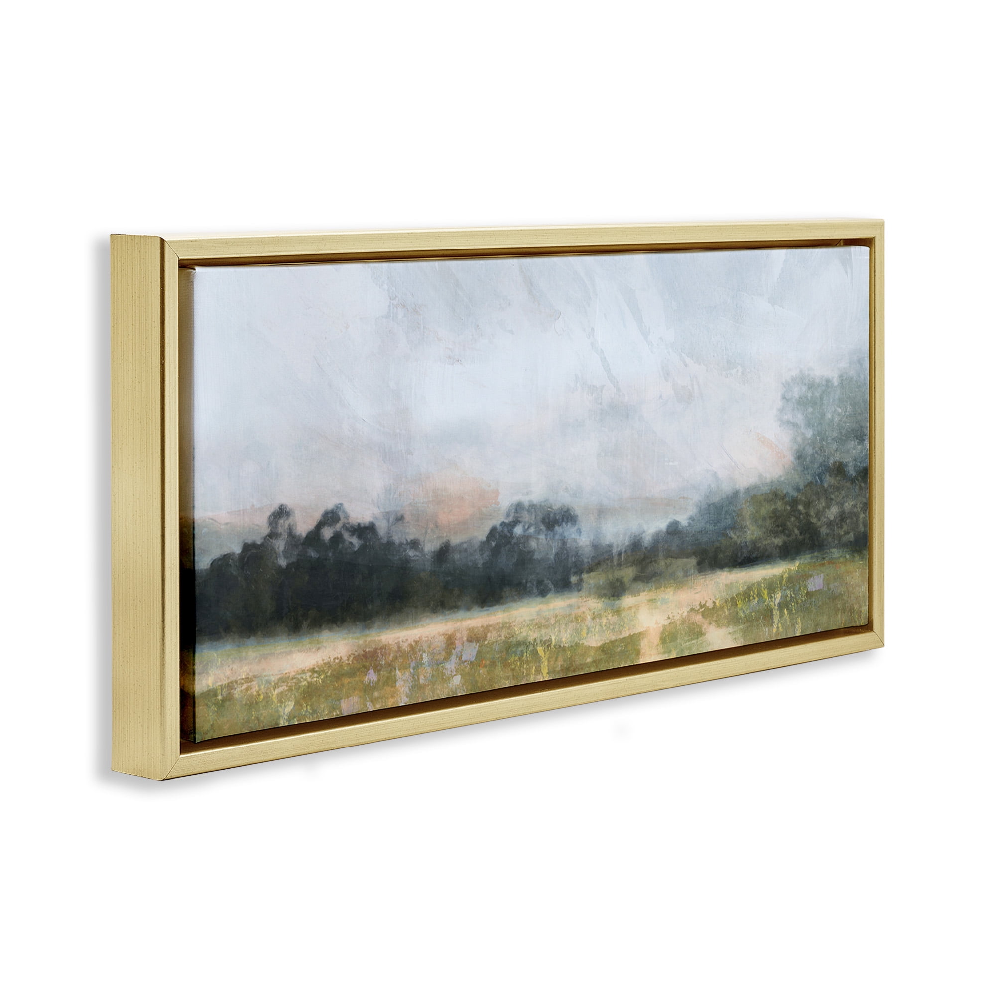 Stupell Industries Rural Field Abstract Landscape Landscape Painting Gold Floater Framed Canvas Art Print Wall Art, 25 x 11