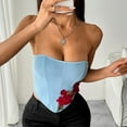 thumbnail image 5 of Felirenzacia Women's Y2K Vintage Strapless Overbust Corset Top Corset Boned Lace up Back Bodyshaper Crop Bandeau Top,Blue,L, 5 of 6
