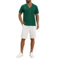 thumbnail image 2 of INSPIRE CHIC Men's Hollow Knitted Shirt Short Sleeve Button Down Striped Shirts 2XL Green, 2 of 6