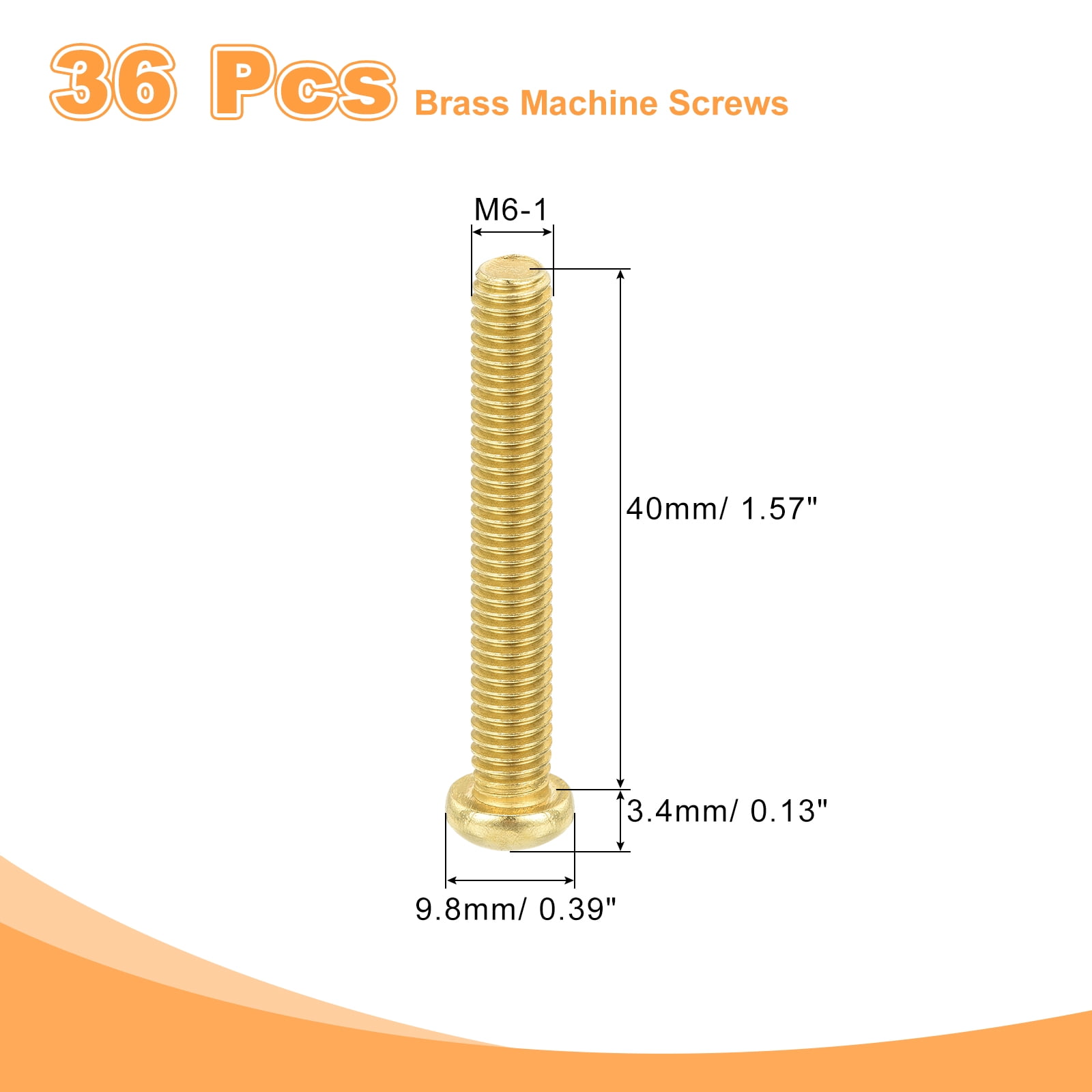 36Pcs Brass Machine Screws, M6x40mm Phillips Pan Head Fastener Machinery Bolts