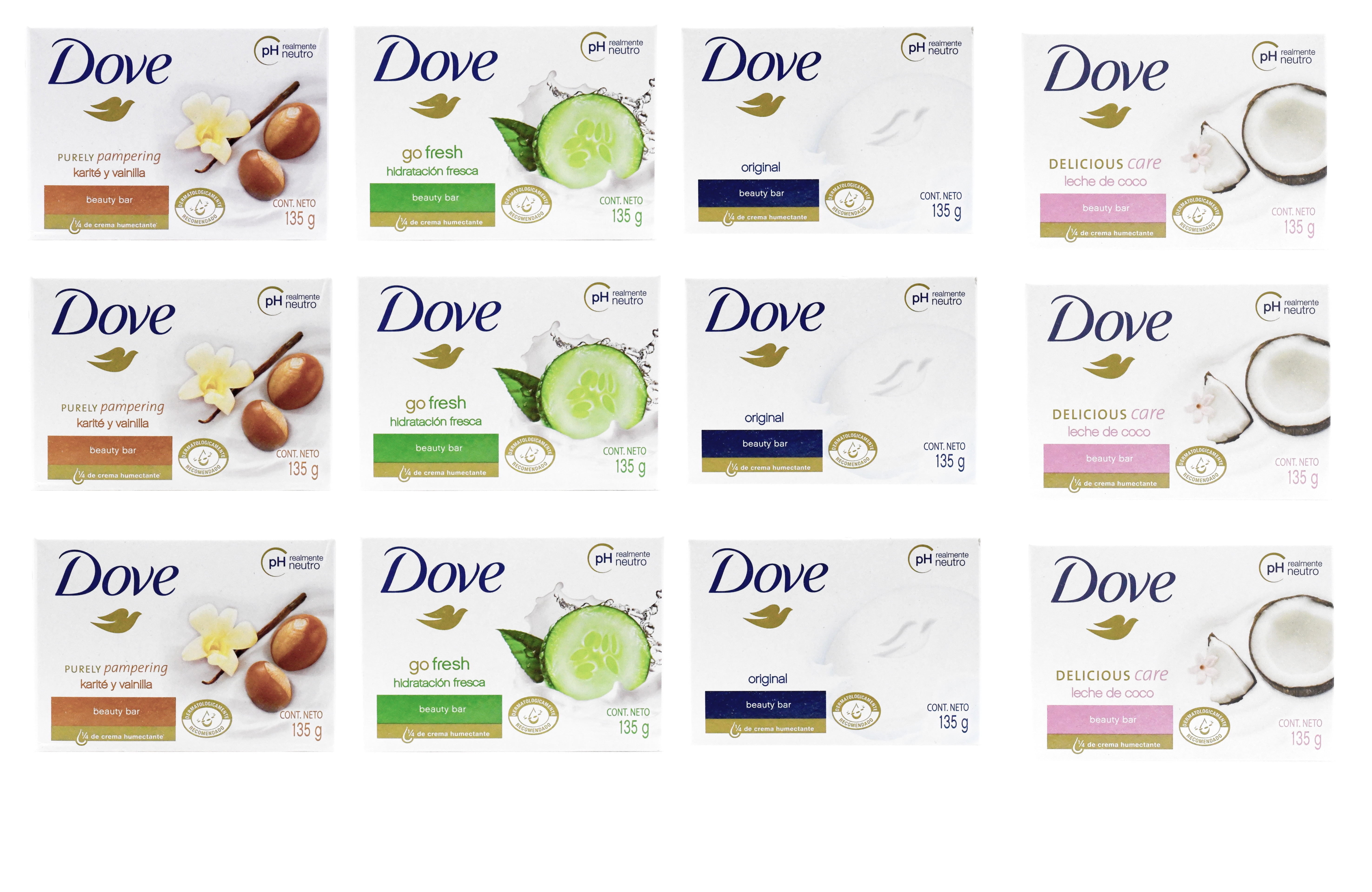 Dove, Beauty Bar Soap Variety Pack of 12, Go Fresh, Shea Butter