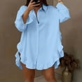thumbnail image 2 of Ruimatai Women's Casual Loose Ruffle Hem Blouse Long Sleeve Lapel Shirt Comfortable Polyester Pullover Top Fashion Tunic, 2 of 8