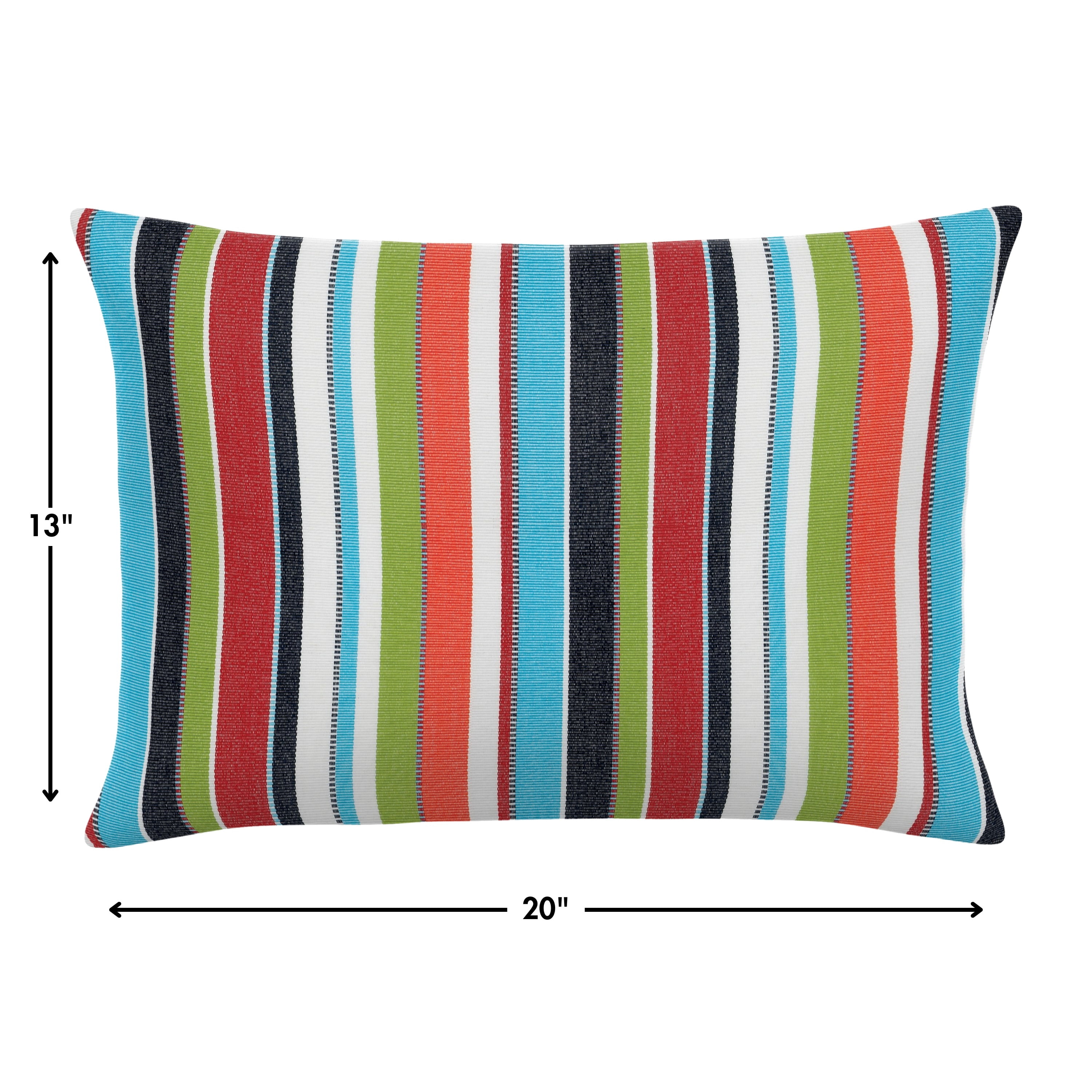 Casual Cushion Outdoor Lumbar Pillow, Striped Sunbrella Fade-Resistant for Patio Furniture & Porch Swings, 19"W x 12"L, 6" thick, Reversible, Carousel Confetti