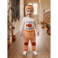 thumbnail image 5 of RUINIXCW Infant Baby Boy Halloween Outfits Pumpkin Ghost Embroidery Long Sleeve Crew Neck Romper Elastic Waist Pants and Hat, 5 of 9