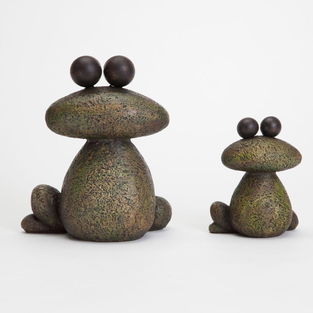 Bits and Pieces Two Frogs Garden Sculptures Set — Waterproof Polyresin Lawn and Patio Decor, Minimalist Stacked-Stone Design, Large and Small Frog Statues