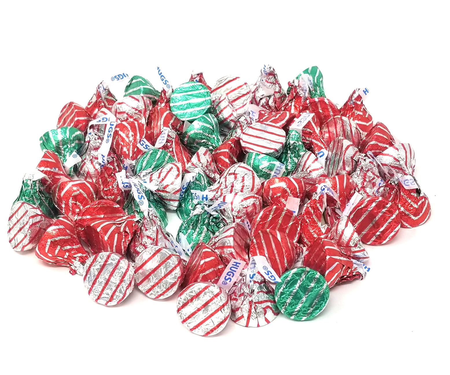 Hershey's Kisses Holiday Hugs White Crème Candy, Red Silver Green Foils, Bulk, 2Lbs
