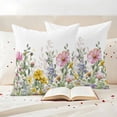 thumbnail image 3 of Spring Flowers Pillow Covers 2 Pack Watercolor Country Pink Yellow Blue Floral Leaf Pillowcase Waterproof Outdoor Throw Pillow Cover for Patio Garden Square Cushion 20”x20”, 3 of 9