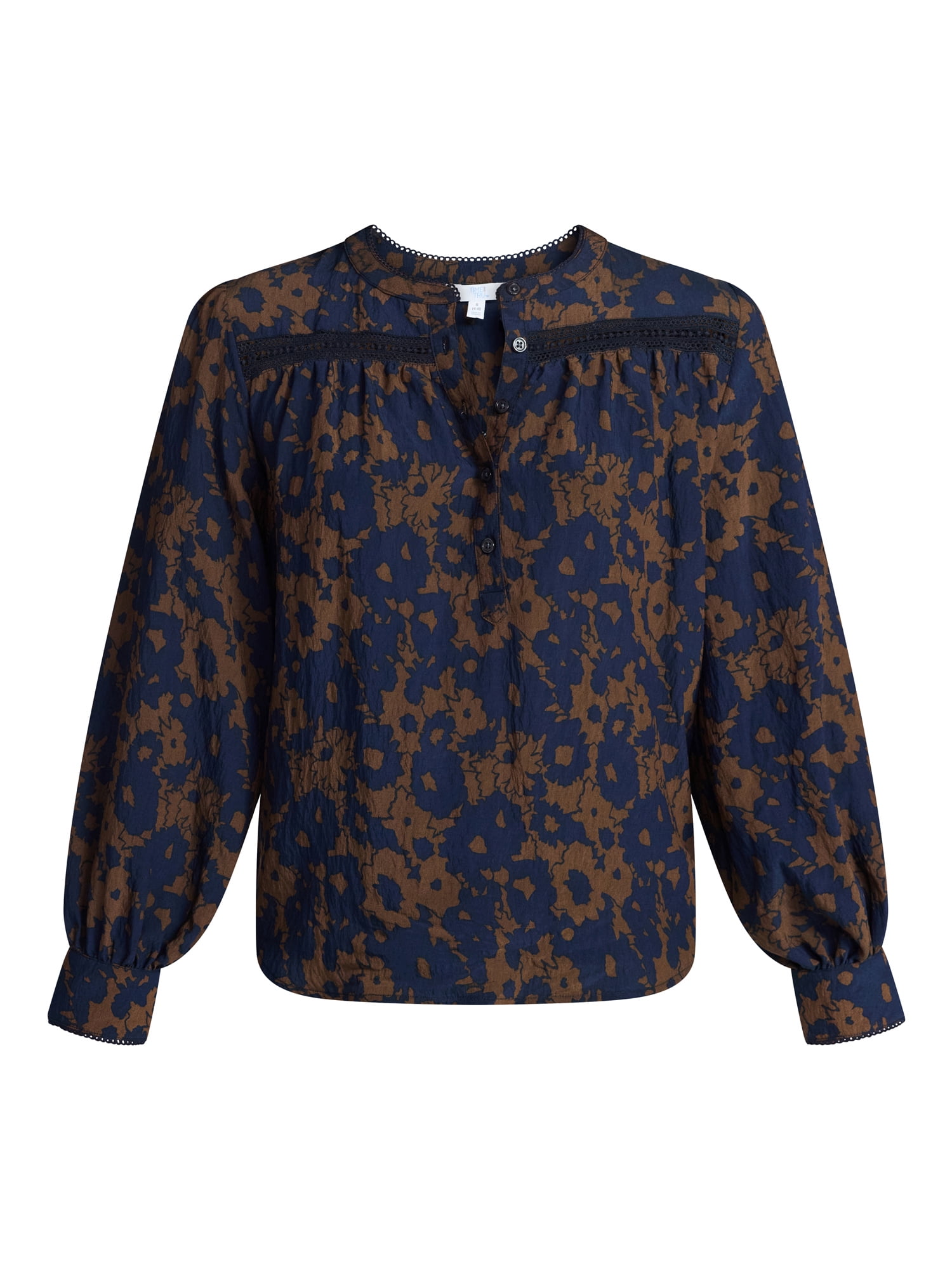 Time and Tru Women's Lace Yoke Shirt with Long Sleeves Sizes XS-XXXL
