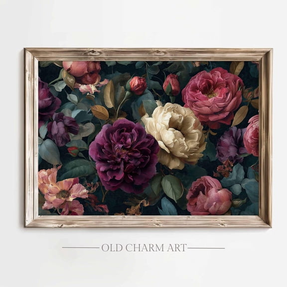 Vintage Peonies, Victorian Floral Wall Art, Dark Academia Botanical Poster, Flowers, Farmhouse Rustic Decor Wa452, Unframed Poster Size 8x12