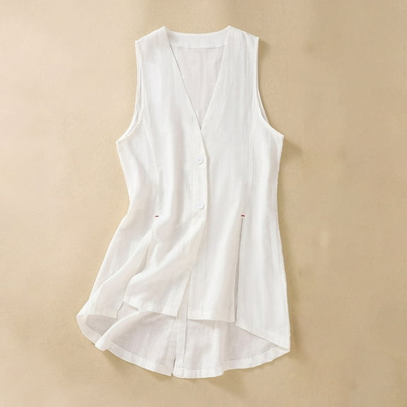 AOOCHASLIY Clothes Ladies Coat Women Denim Sleeveless Vest Cardigan Cotton Linen Vest Waistcoat Trend Casual Tops