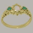 thumbnail image 3 of LBG British Made Real Solid 9k Yellow Gold Natural Opal & Emerald Womens Anniversary Ring - 33 size options - Size 6.25, 3 of 9
