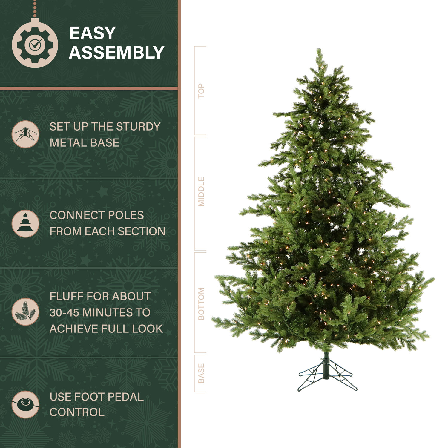 Fraser Hill Farm 12-Ft. Foxtail Pine Christmas Tree with White Incandescent Smart Lights, FFFX012-3GR
