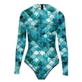 thumbnail image 4 of Womens Bathing Suits Scale Print Long Sleeve Swimsuit High Neck Rash Guard Sun Protection Performance Athletic Swimwear for Pool, 4 of 4
