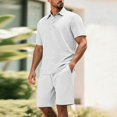 thumbnail image 2 of hotojiny Men's 2 Pieces Outfits Shirt and Shorts Set Breathable Solid Color Collared Golf Top Lightweight Matching Sweatsuit(White,X-Large), 2 of 7