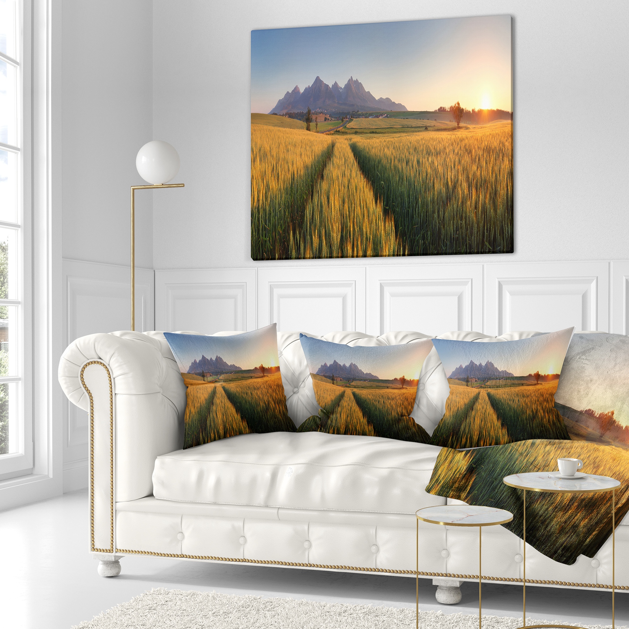 Designart Summer Wheat Fields Slovakia - Landscape Printed Throw Pillow - 18x18