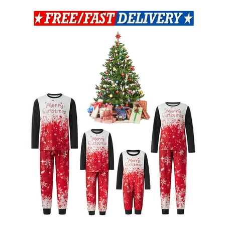 

Christmas Gradient Snowflake Letter Print Pajamas Family Matching Sets Holiday Loungewear Outfit