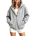 thumbnail image 2 of Atogsazn Childrens Girls Full Zip Hoodies Kids Casual Oversized Long Sleeve Hooded Sweatshirt Fall Winter Tops Clothes Gray 11-12 Years Fashion, 2 of 5