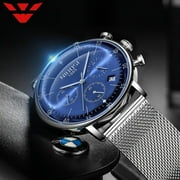 Nibosi Mens Watches Luxury Sport Wrist Watch Unique Design Stainless Steel Auto Date Mesh Strap Men Fashion Casual Quartz Watch - Quartz Wristwatches