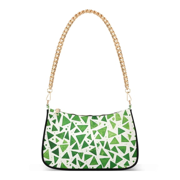FORMRS Womens Shoulder Bag with Chain Strap Clutch Purse Cute Tote Handbag, Green Dot Triangles Pattern