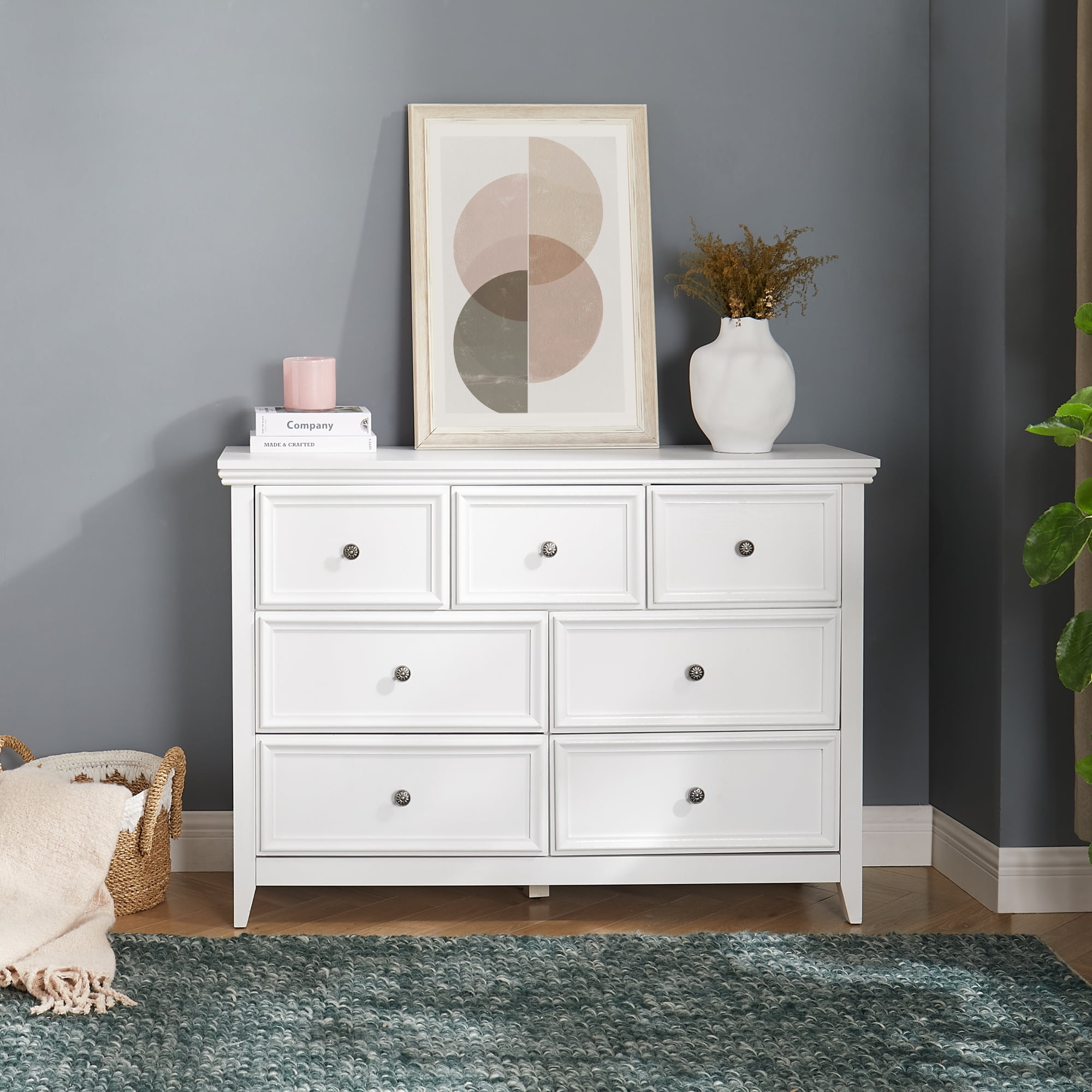 Leumius 7 Drawers Dresser,Modern 7 Drawers Cabinet Chest of Drawers Closet Organizers and Storage for Living Room,Bedroom,White