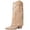 Beige, variant on Women's Studded Foldover Western Cowboy Boots | Square Toe Chunky Heel Knee High Boots for Concert Festival Night Out