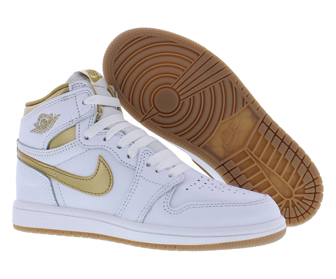 Nike Air Jordan 1 Retro High OG PS Boys Shoes Size 11, Color: White/Metallic Gold