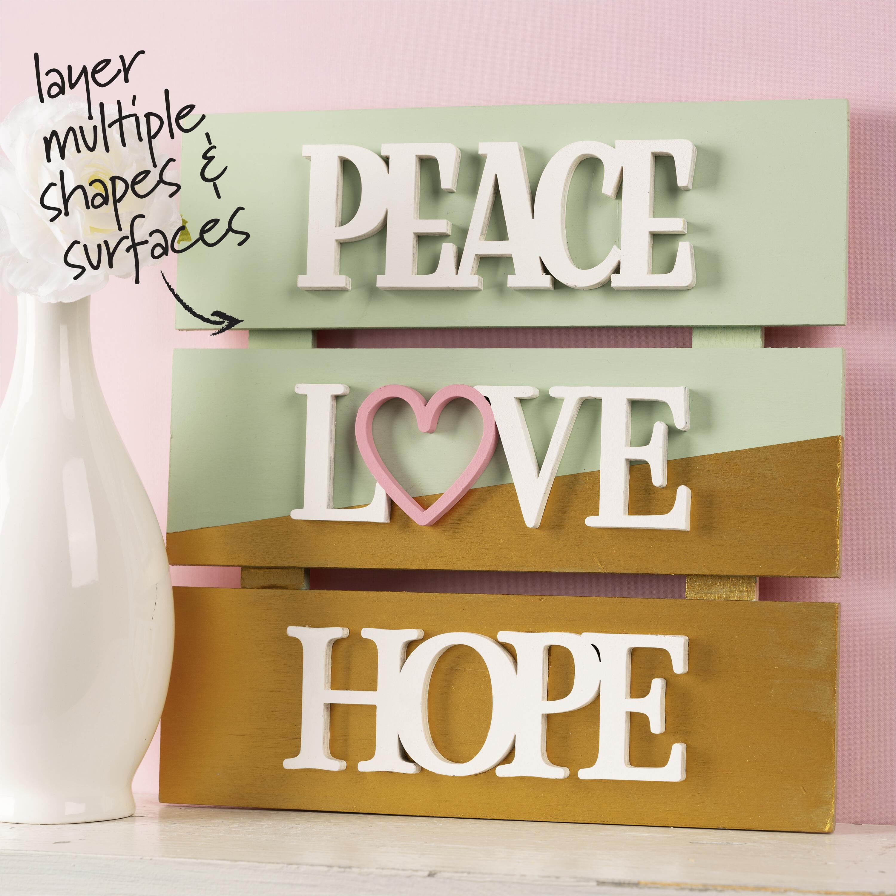 (1 pack) Plaid Unpainted Wood Surface Shape, Peace, 7"