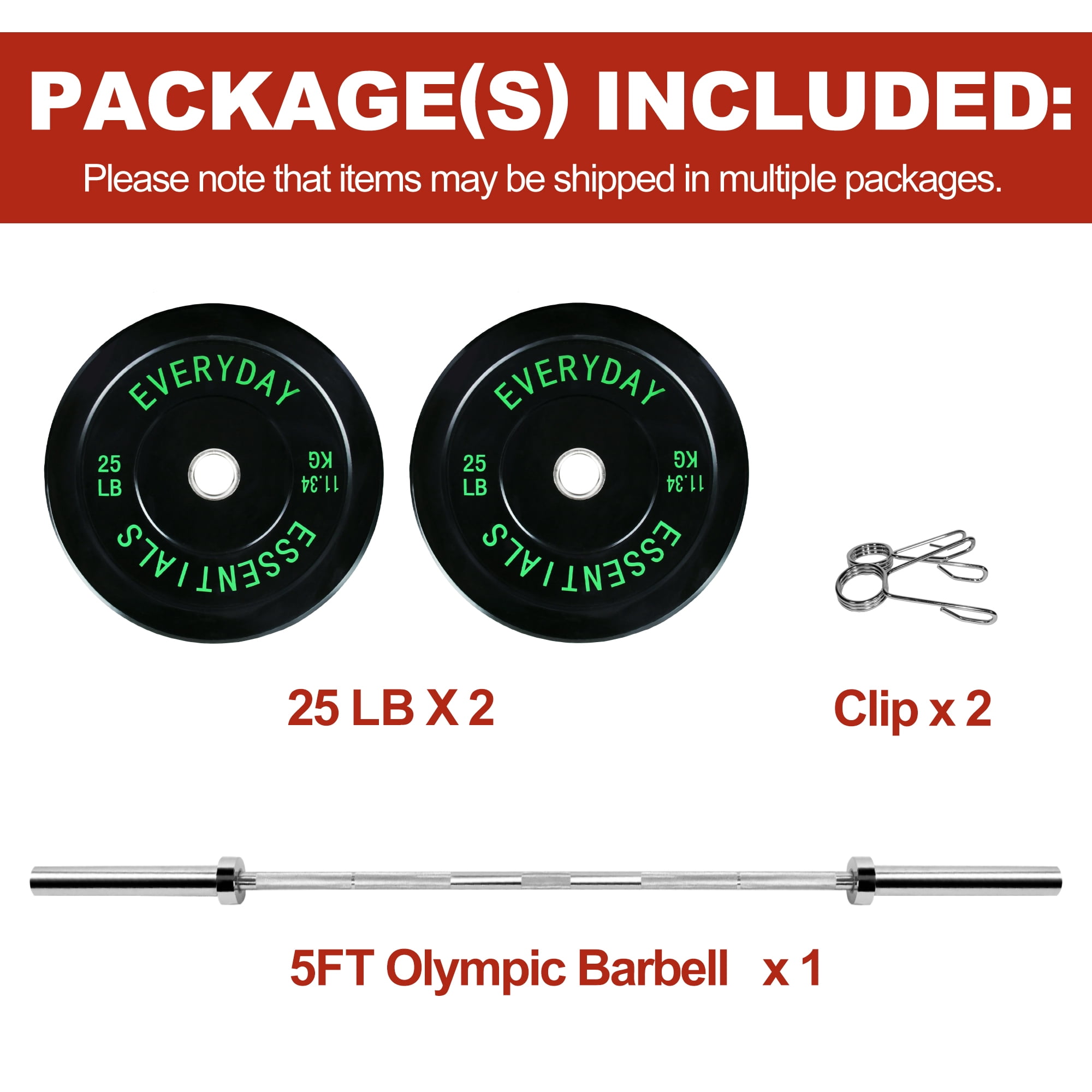 FlexWave 2-Inch Olympic Bumper Weight Plate Set，with Steel Hub,Barbell Bar & Clips，Black, Multiple Sizes，for Strength Training & Home Gym