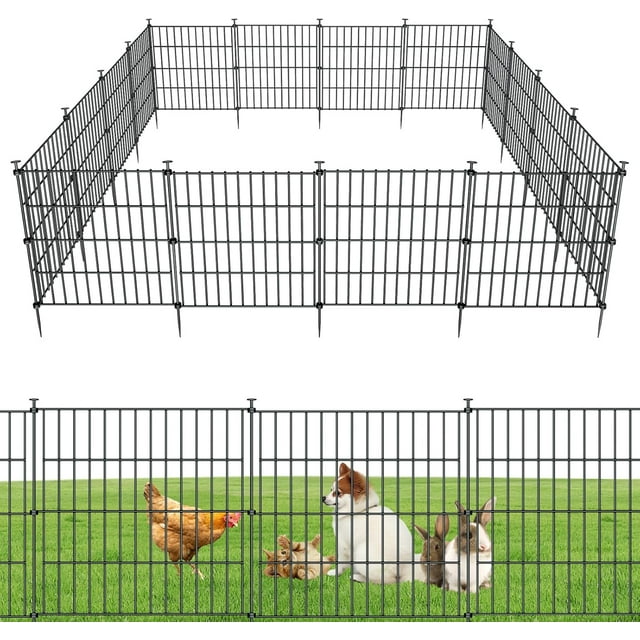 Panels Garden Fence Dog Fence Outdoor For Yard in H x .ft L Rustproof Metal Fencing with Ground Stakes|No Dig Temporary Animal Proof Containment for Pets/Rabbits|Durable Patio Sec