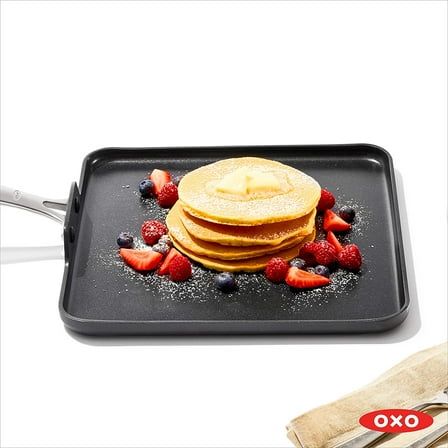 Enhanced 11" Griddle Pan, PFAS- Ceramic Nonstick,  Hard Anodized Cookware, Black