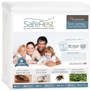 SafeRest Premium Box Spring Encasement - 100% Waterproof, Bed Bug Proof, Hypoallergenic, 360 Secure Micro Zipper, Queen