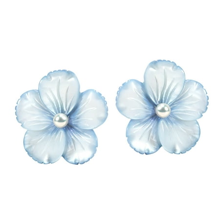 Mother Of Pearl Pattern Earrings - Baby Blue Mother of Pearl Flower Sterling Silver Post Earrings
