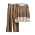 thumbnail image 2 of clear 50% off Usmixi Lounge Set for Women Womens Sweater 2 Piece Outfits Fashion Color Block Slit Knitted Pullover Sweater and High Waist Long Pant Sets Homewear Loungewear Sets Under $10, 2 of 4