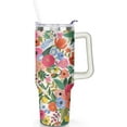 thumbnail image 2 of 40 OZ Tumbler with Handle and Straw Lid Insulated Travel Coffee Mug Cup Reusable Stainless Steel Tumblers for Water, Iced Tea or Coffee, Smoothie and More, Flowers, 2 of 6