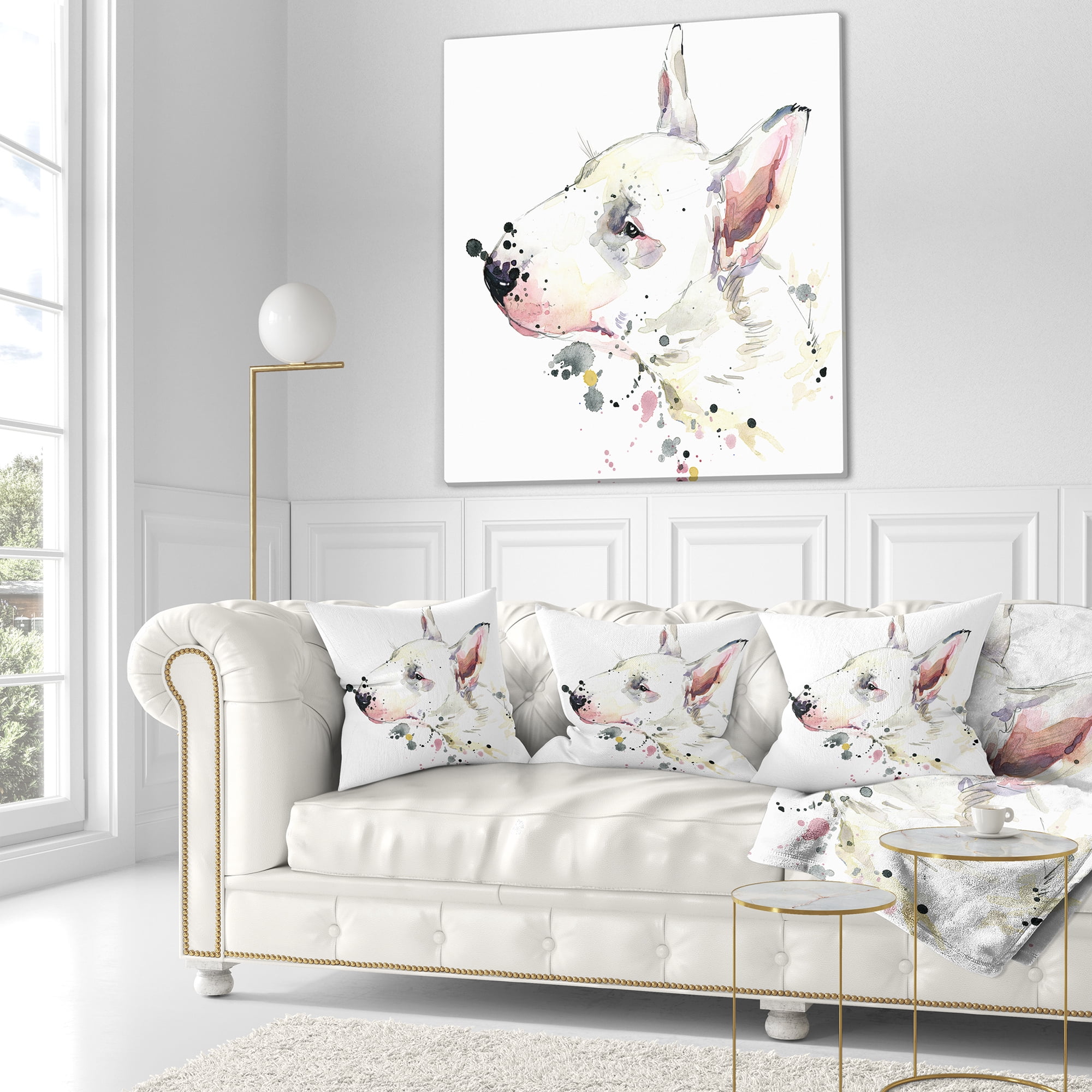 Designart Bull Terrier Dog Watercolor - Animal Throw Pillow - 18x18