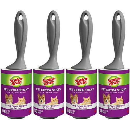 Scotch-Brite Pet Extra Sticky Hair Lint Roller, 4, 400 Sheets | Walmart