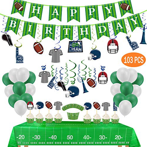 Football Birthday Party Decorations-include 2 Tablecloths,25 Cupcake Cupcake Wrappers,1 Happy Birthday Banner,30Ct Hanging Swirl and 20 Balloons for Football Themed Party Supplies - Walmart.com