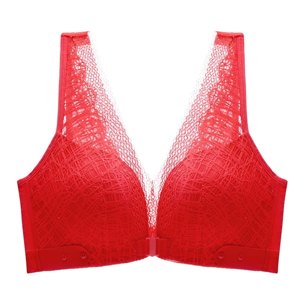 Gibobby Brasier Mujer Push Up Sujetador anticaída para mujer, sexy, sin tirantes, grande, con botón frontal, para verano(Rojo,38)