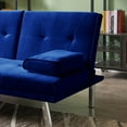 thumbnail image 6 of Modern Velvet Convertible Folding Sofa, Upholstered Sleeper Sofa Bed with Removable Armrest and Metal Legs, Futon Accent Couch with Cup Holder for Living Room, Office, Blue, 6 of 9