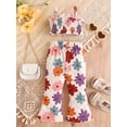 thumbnail image 3 of SUNSIOM Girls Summer 2PCS Pants Sets Sleeveless Ruched Floral Camisole Flared Pants Sets, 3 of 6