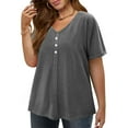 thumbnail image 5 of FAIWAD Plus Size Tops for Women Summer V Neck Roll Short Sleeve Trendy Button Down Shirts Casual Loose Basic T Shirts, 5 of 9